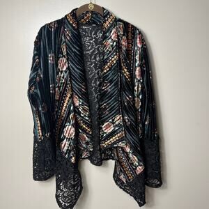 Adore Bohowestern Drape Front Velvet Lace Floral Jacket Kimono Whimsigoth Large